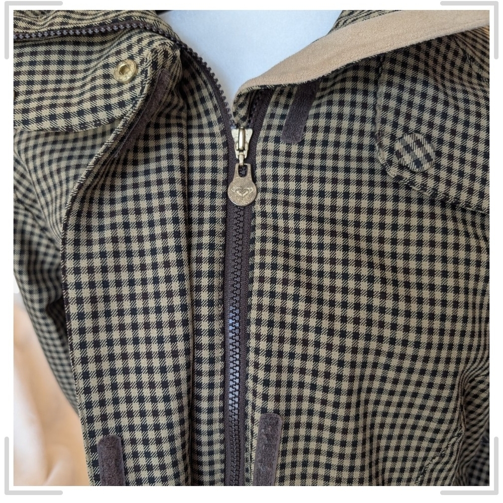 Pre-owned Roxy Women's Hooded Utility Jacket - Olive Check - Picture 6 of 11